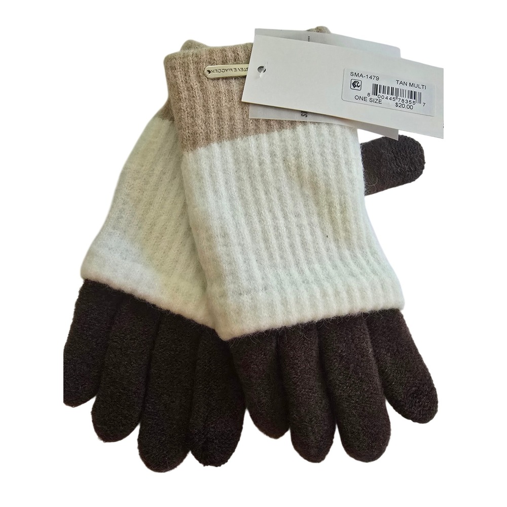 Steve Madden Womens Tech Touch Colorblock Knit Gloves Tan Multi  NWT